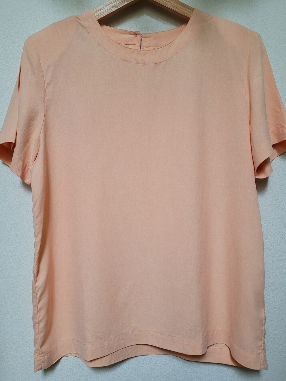 Orvis 100% Silk Vintage Back Button Closure Tee, Peach